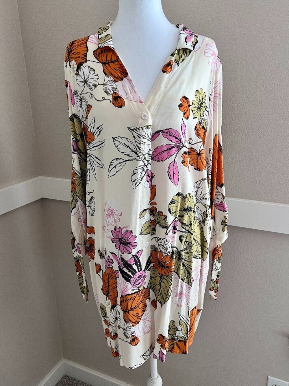 Cupshe Oaklyn Floral Buttoned Shirt Dress / Beach Cover-Up -  Size Medium